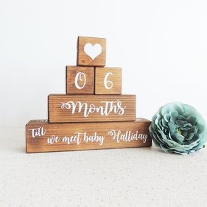 personalised baby countdown, baby shower gift, pregnancy present, mum to be, expectant parents countdown, wooden calender, blocks for baby image 3