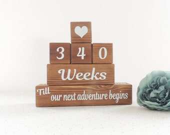 holiday countdown, countdown blocks, days until vacation, adventure count down, wooden countdown, rustic decor, weeks until, surprise trip