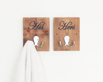 His and Hers hooks, bathroom storage, gifts for couple, wooden decor, hangers for him and her, Mr and Mrs, hook for bedroom, rustic decor