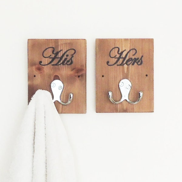 His and Hers hooks, bathroom storage, gifts for couple, wooden decor, hangers for him and her, Mr and Mrs, hook for bedroom, rustic decor