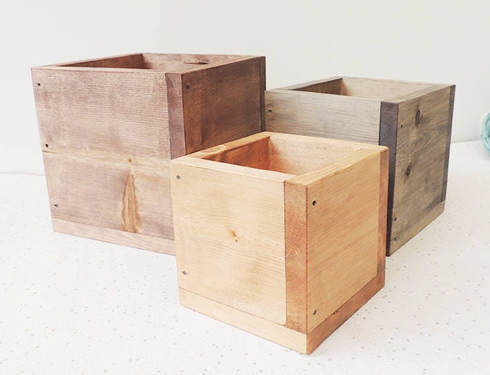 Wooden Storage Boxes Set Of Planters, Wooden Cube Storage Uk