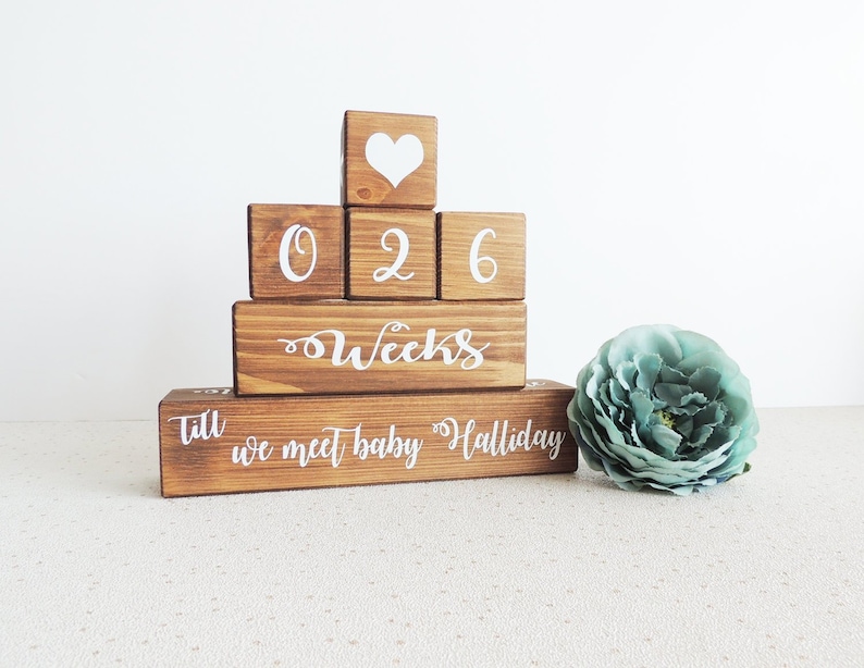 personalised baby countdown, baby shower gift, pregnancy present, mum to be, expectant parents countdown, wooden calender, blocks for baby image 1