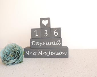 wedding countdown, grey and white, personalised countdown