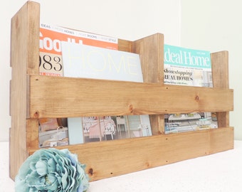 Magazine rack, recipe book display, wooden decor, newspaper storage, wooden home decor, menu holder, book shelves, freestanding, wall shelf