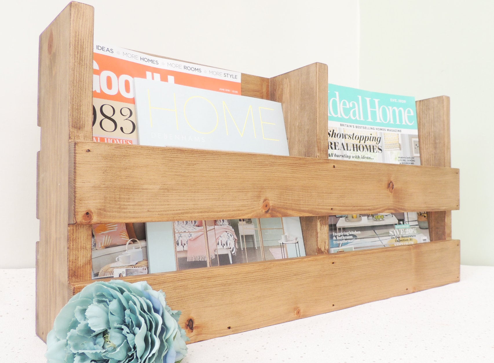 Magazine Rack Recipe Book Display Wooden Decor Newspaper Etsy UK