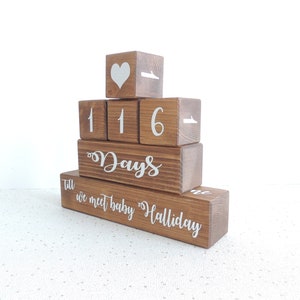 personalised baby countdown, baby shower gift, pregnancy present, mum to be, expectant parents countdown, wooden calender, blocks for baby image 4