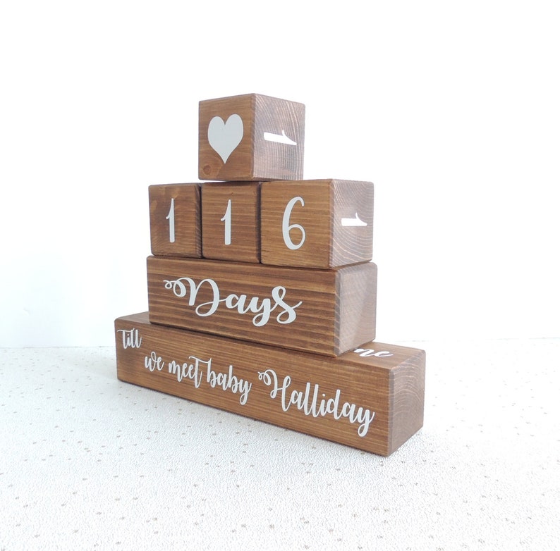 personalised baby countdown, baby shower gift, pregnancy present, mum to be, expectant parents countdown, wooden calender, blocks for baby image 4