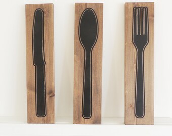 Rustic Wooden Cutlery Signs: Cafe Tea Room Wall Art