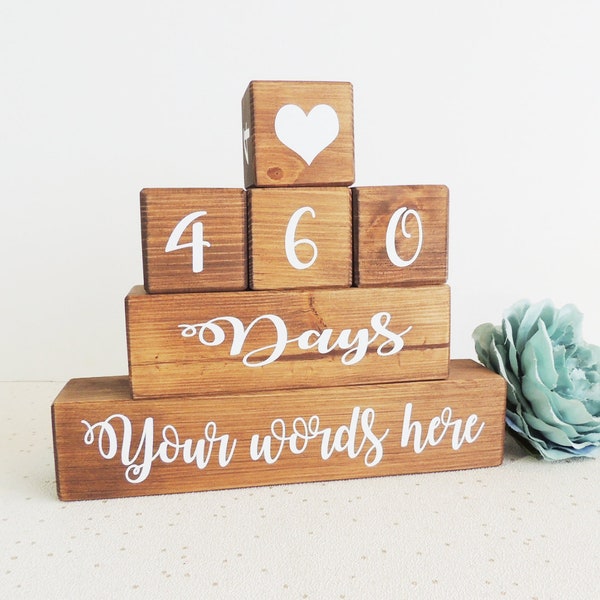 countdown to, days until, custom made countdown, wooden calender, personalised gift, bespoke advent, celebration countdown, oak blocks