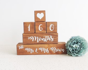 personalised wedding day countdown, wooden days till mr and mrs set, days till we marry, romantic engagement gift
