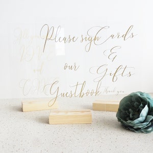 Suportes de acrílico A5 x 3, suporte de acrílico, porta-nomes de mesa, decoração de casamento em madeira, nomes de mesa de convidados, blocos de cartões, decoração de mesa de casamento