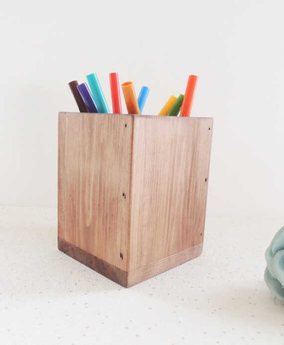 Wooden Desk Pot Brush Pen Holder Tidy Paintbrush Storage Work Rustic Decor Art