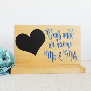 wedding countdown, engagement gift, gift for couple, proposal gift, wedding calender, mr and mrs ideas, rustic decor, days until, chalkboard image 1