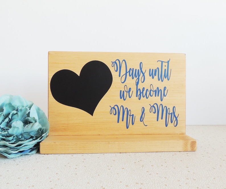 wedding countdown, engagement gift, gift for couple, proposal gift, wedding calender, mr and mrs ideas, rustic decor, days until, chalkboard image 1