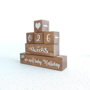 personalised baby countdown, baby shower gift, pregnancy present, mum to be, expectant parents countdown, wooden calender, blocks for baby image 6