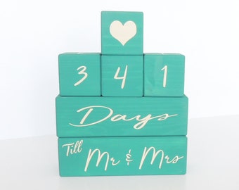 wedding countdown blocks, days until we get married, one year countdown, weeks until i do, wedding calender, gift for bride to be