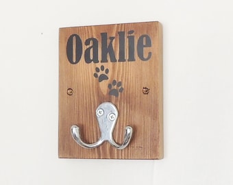 Personalized Dog Leash Hook: Dark Oak Entryway Decor