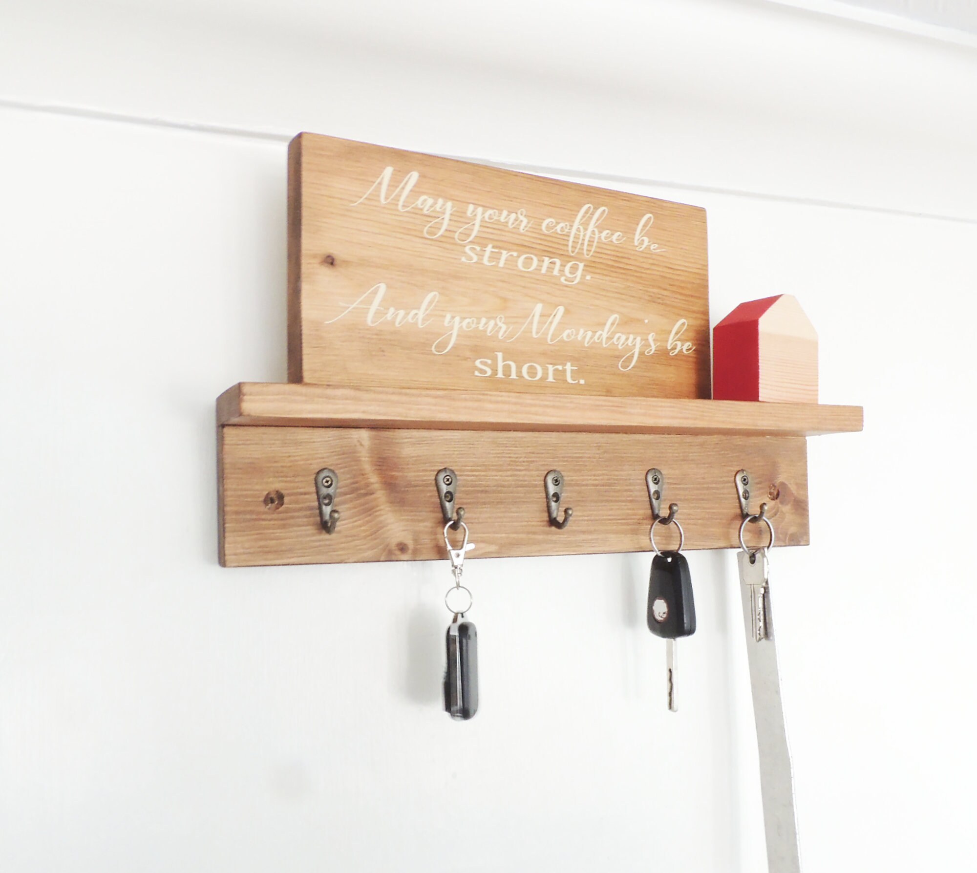 Rustic Wooden Key Holder With Shelf: Entryway Hall Decor - Etsy