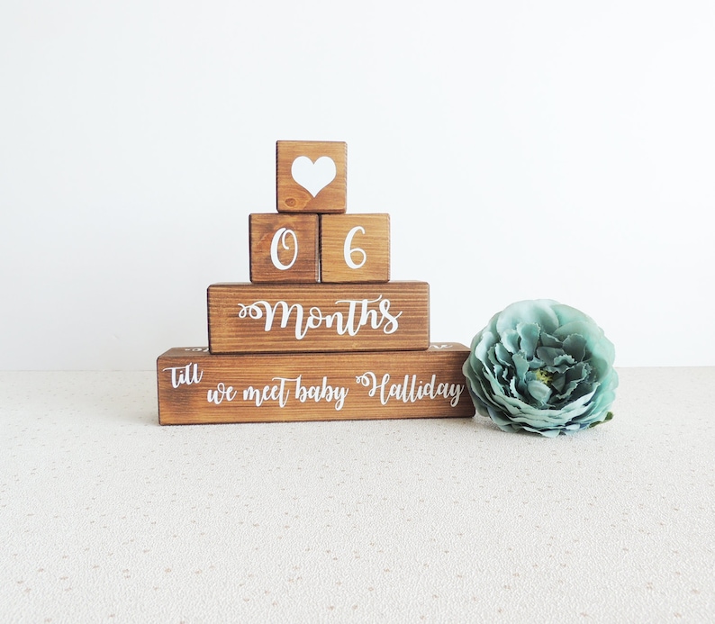 personalised baby countdown, baby shower gift, pregnancy present, mum to be, expectant parents countdown, wooden calender, blocks for baby image 5