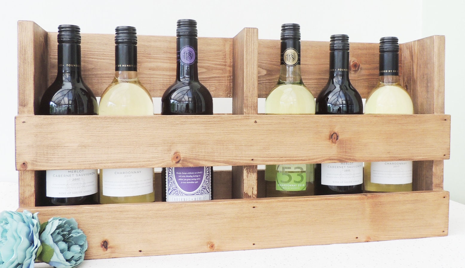 Rustic Wooden Wine Rack: Wall Mounted or Freestanding Bottle Holder