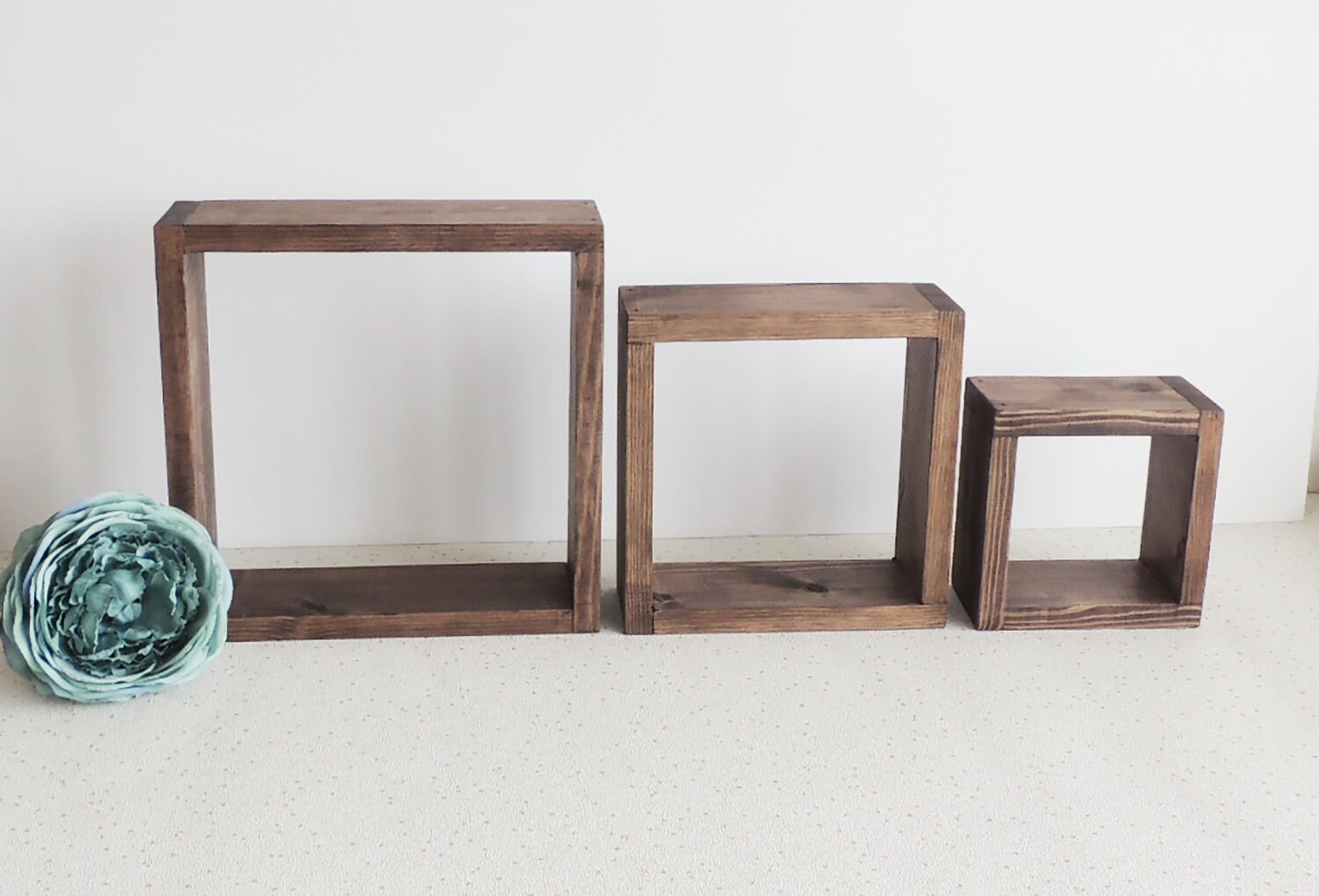Set of Cube Shelves Geometric Decor Wooden Shelving Crystal Etsy