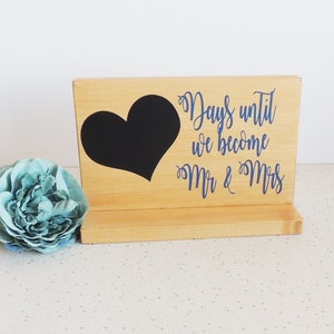 wedding countdown, engagement gift, gift for couple, proposal gift, wedding calender, mr and mrs ideas, rustic decor, days until, chalkboard image 3