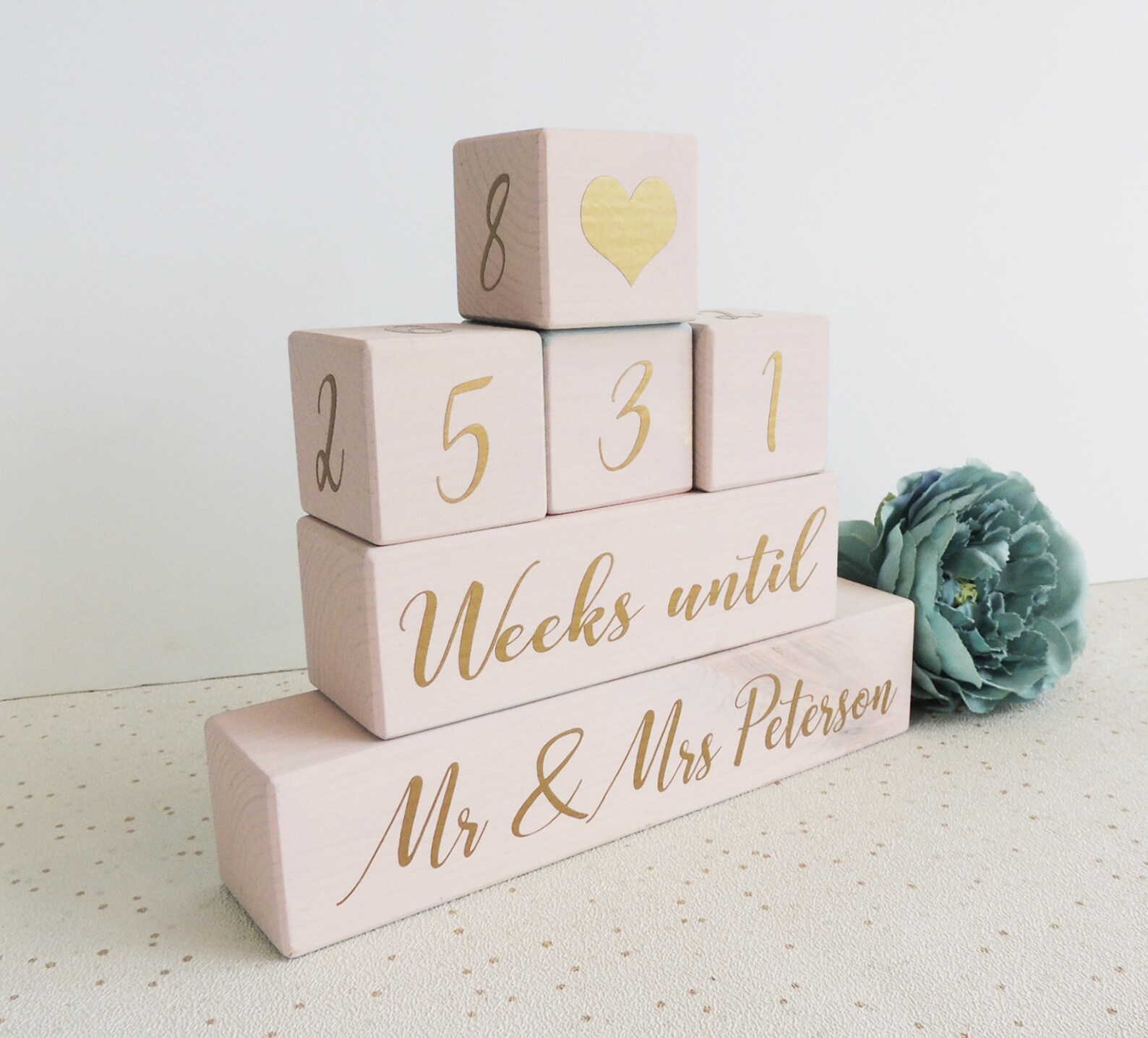 Personalised Wedding Countdown Pink and Gold Gift Wedding | Etsy