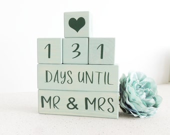 Sage Green Wedding Countdown Blocks: Engagement Gift