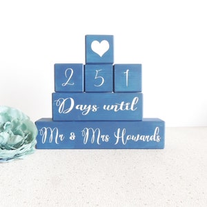 personalised wedding countdown, navy and white, wedding days, days until, wooden countdown, countdown blocks, fiance gift, engagement