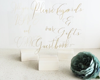 A5 Acrylic Sign Holders, White Washed Wood Wedding Table Decor (Set of 3)