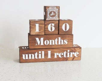 Retirement Countdown Blocks: Wooden Desk Display, Employee Gift