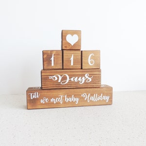 personalised baby countdown, baby shower gift, pregnancy present, mum to be, expectant parents countdown, wooden calender, blocks for baby image 2