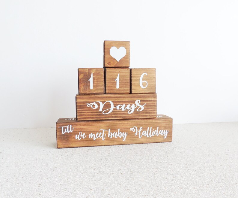 personalised baby countdown, baby shower gift, pregnancy present, mum to be, expectant parents countdown, wooden calender, blocks for baby image 2