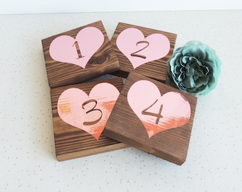 Wedding table numbers, rose gold decor, wedding table, guest numbers, seating plan, rose gold wedding, rustic decor, wooden table plan