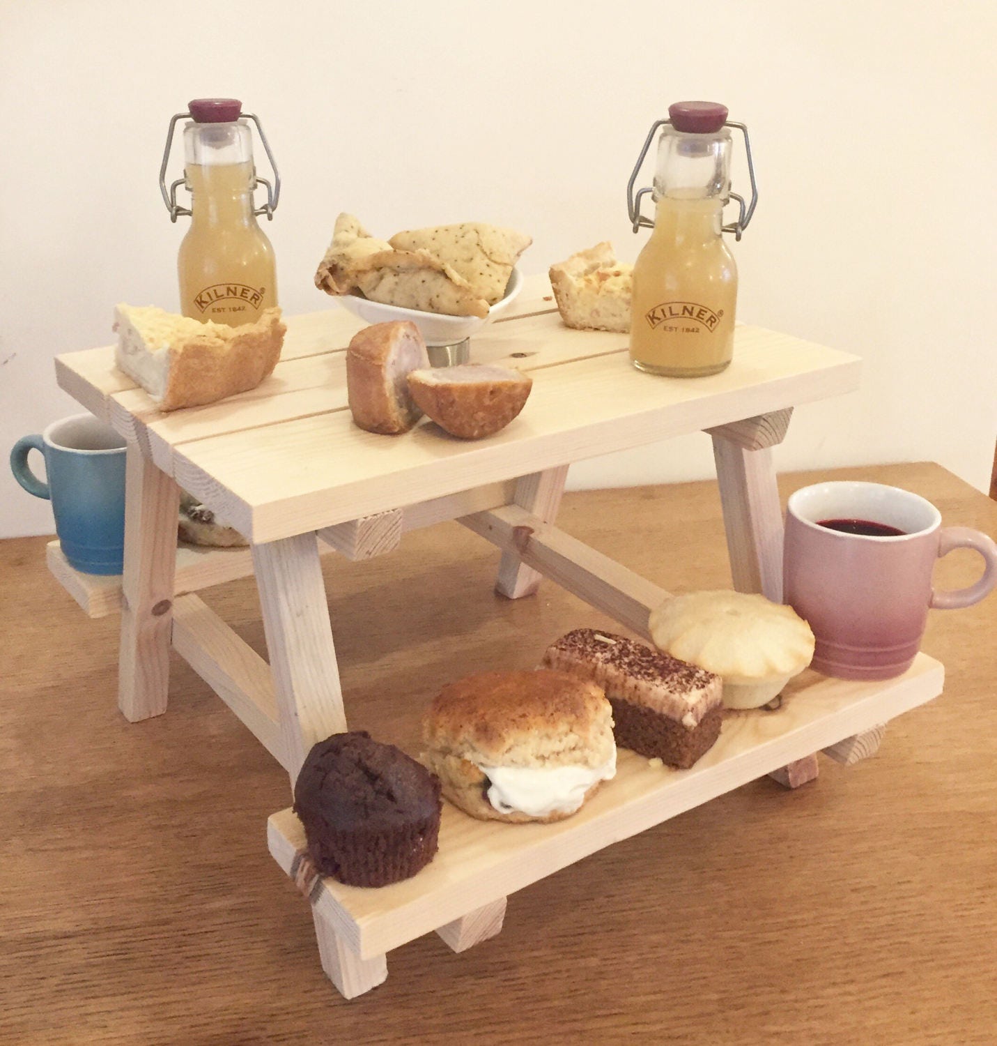 Mini Picnic Bench Afternoon Tea Cake Stand Display Wedding Etsy
