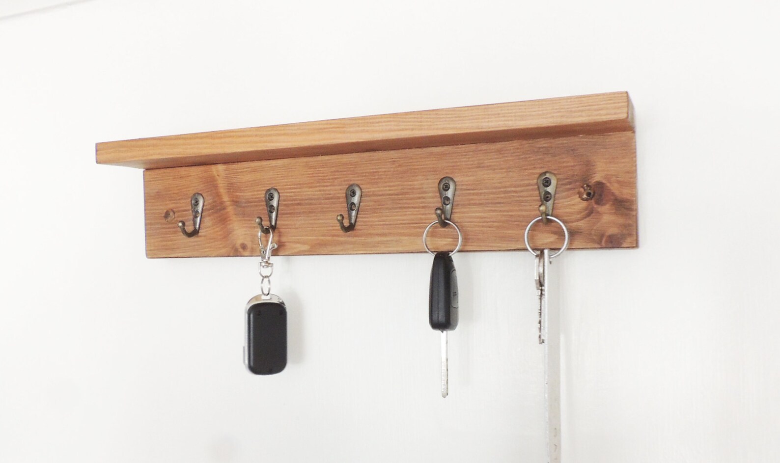 Rustic Wooden Key Holder With Shelf: Entryway Hall Decor - Etsy
