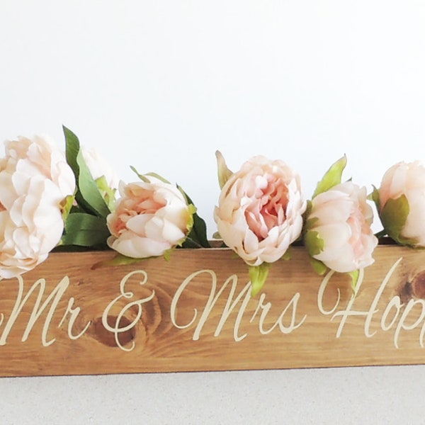 Rustic wedding planter, personalised wooden decor, wedding top table, rustic planters, bride and groom names, jar holder, top table planter