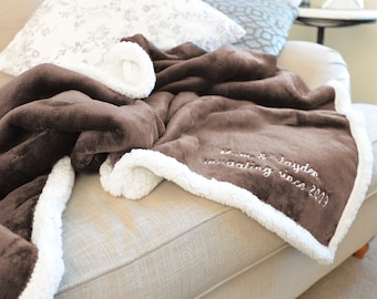 Personalised Mocha And White Super Soft Blanket
