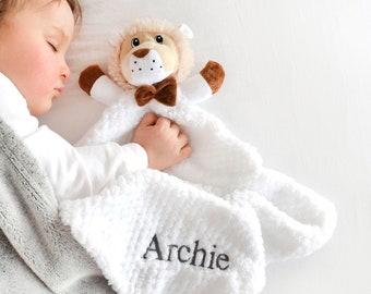 Personalised White Lion Baby Comforter