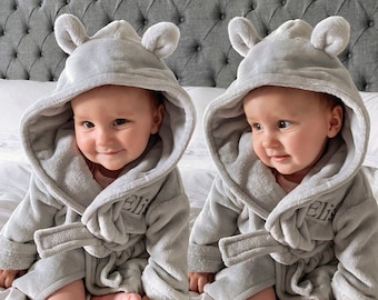 Robes de chambre bébé jumeaux personnalisés avec oreilles