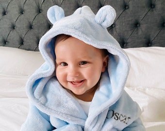 Personalisierter weicher Babyblauer Hausmantel mit Ohren