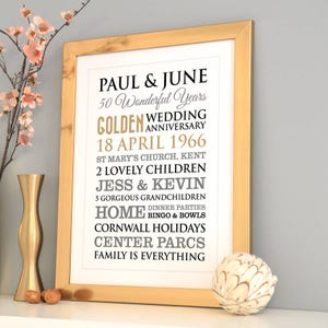 Personalised Golden Wedding Anniversary Art