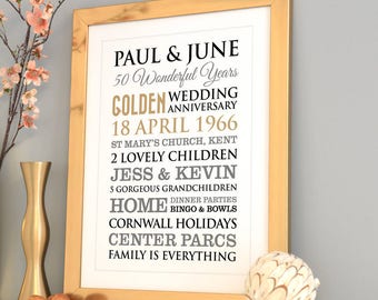 Personalised Golden Wedding Anniversary Art