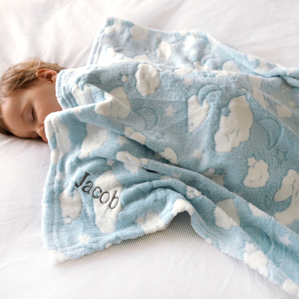 Personalised Soft Blue Cloud Baby Blanket Etsy