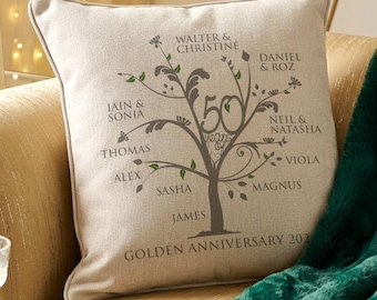 Personalisierte goldene Familie Jubiläum Baum Kissen