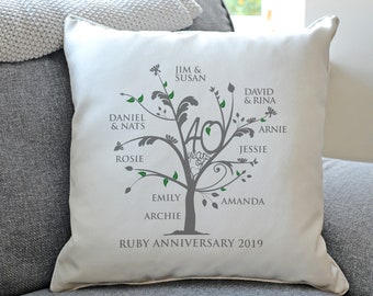 Personalised Ruby Anniversary Family Tree Cushion