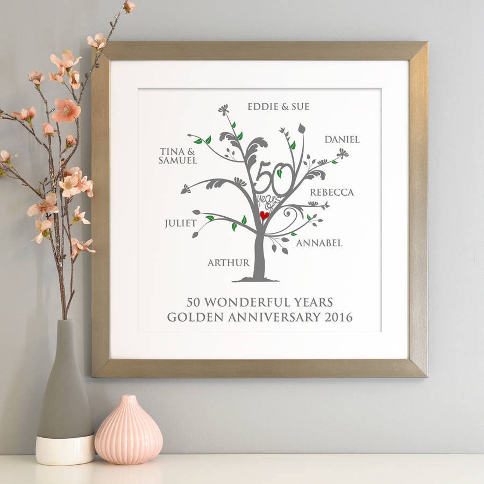 Personalised Golden Anniversary Family Tree Print Etsy