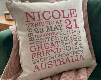 Personalised 21st Birthday Word Art Cushion