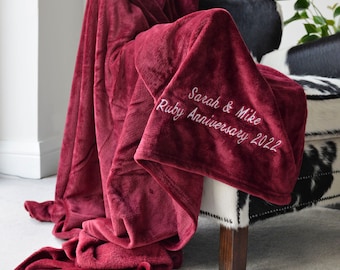 Personalised Ruby Wedding Anniversary Red Blanket