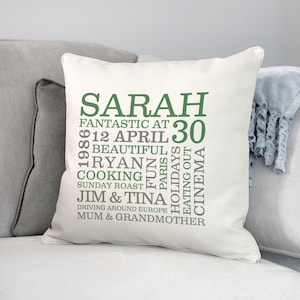 Personalised 30th Birthday Word Art Cushion